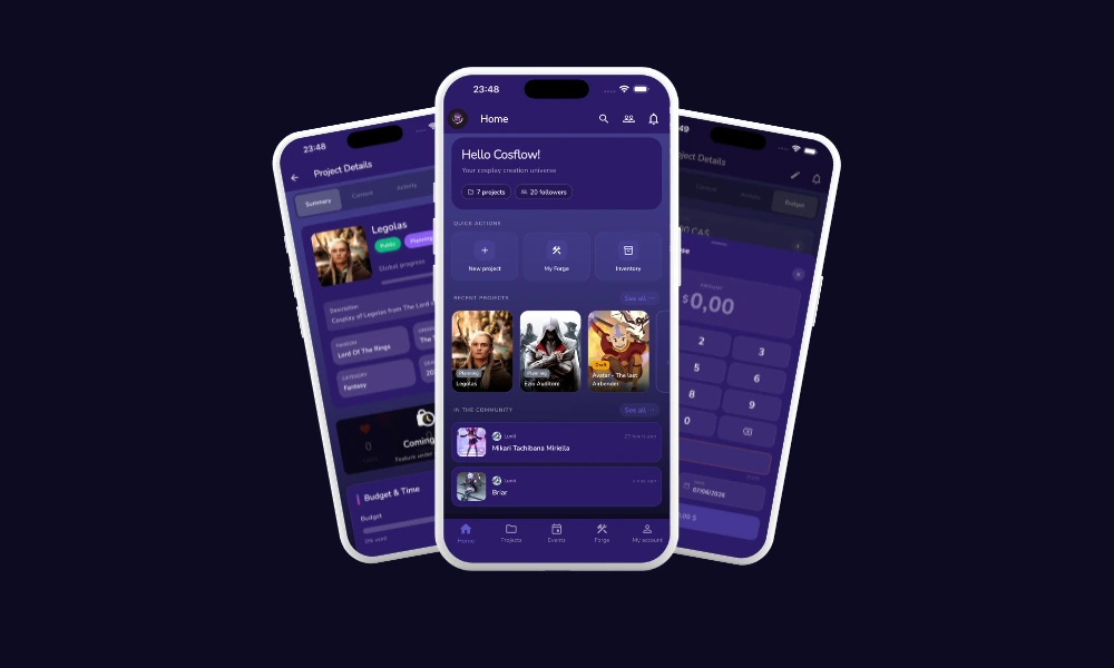 Cosflow app screenshots
